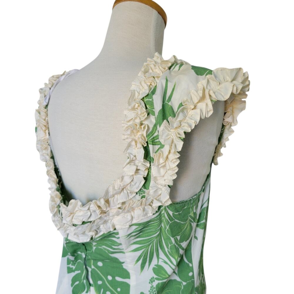 Royal Creations Green Nahenahe Ruffle Muumuu Maxi Monstera Dress Luau Resort XL - Picture 5 of 9